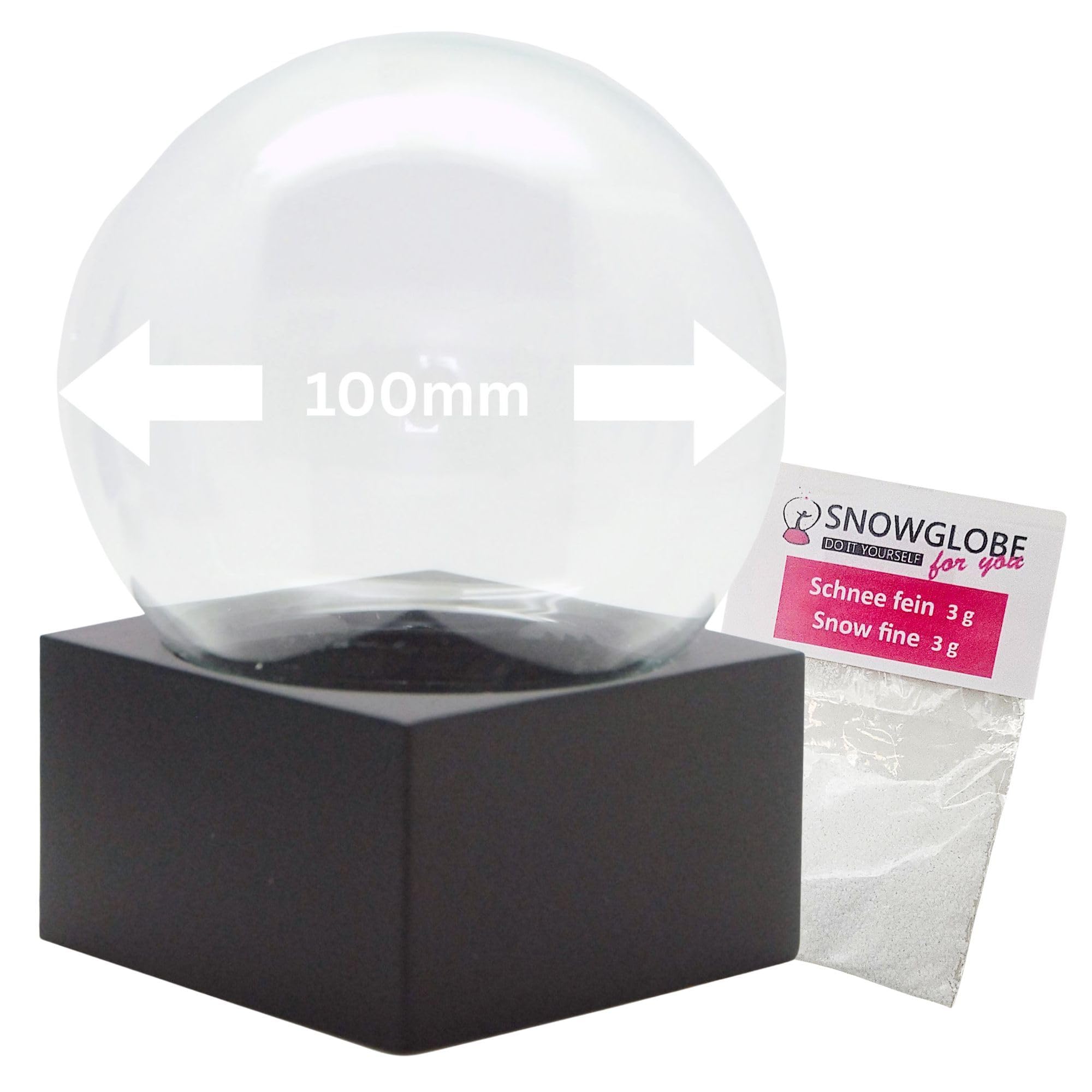 Snowglobe For You - Do It Yourself Black Snowglobe For You 40067 Craft Set Diy Snow Globe With 1 X Snow | Do It Yourself With Glass Ball And Polyresin Base | Square | 100 Mm Diameter | Individual Shake Ball |