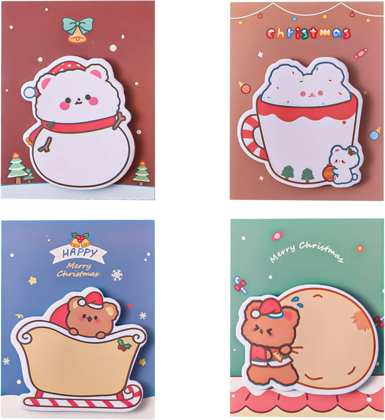 4 Pieces Christmas Sticky Notes, Christmas Sticky Notes Sets Christmas