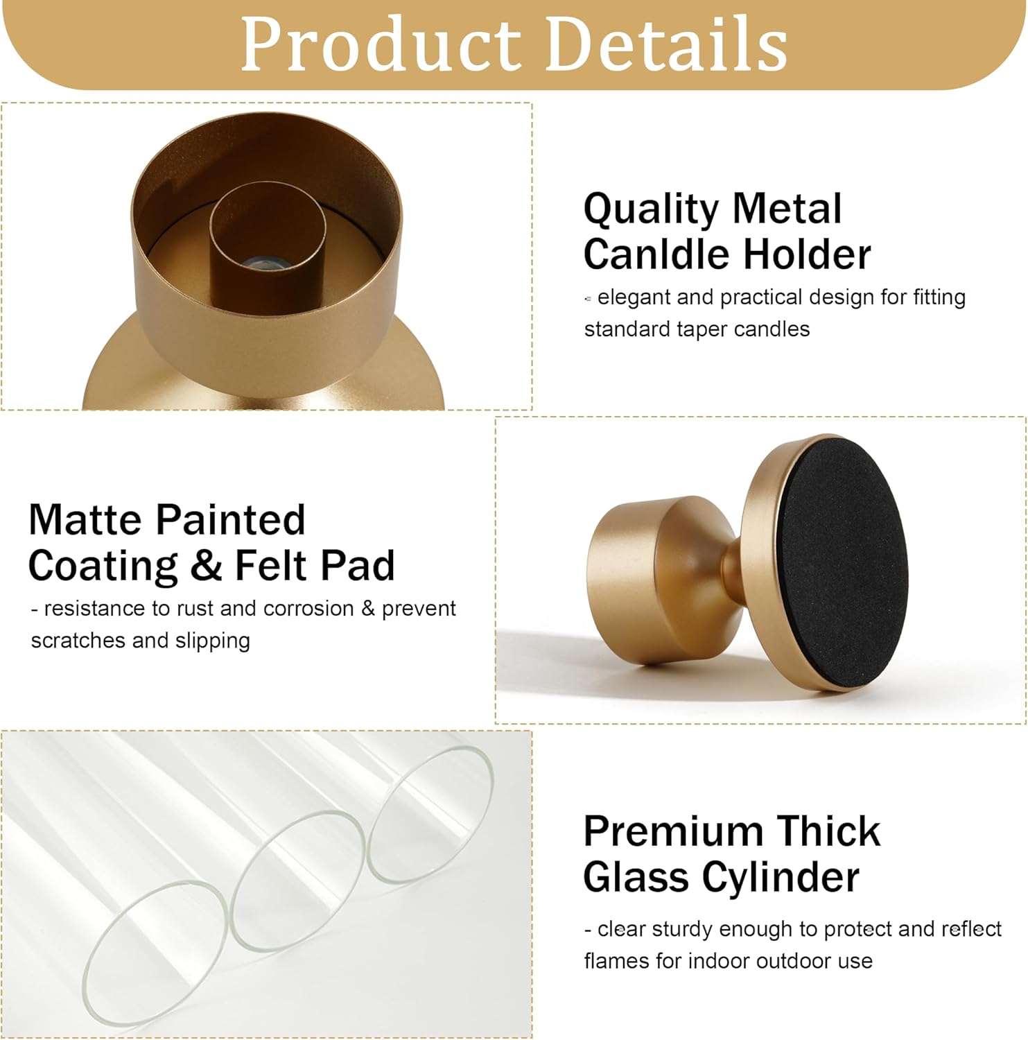 Hurricane Glass Candle Holders, Set of 10 Metal Taper Candlesrick Holders for Centerpieces Tall Gold Candle Stands Bulk with Glass Cylinder for Wedding Birthday Party Table Decor - Image 5