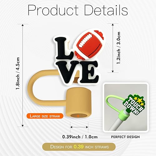 Miniatura 2 de 10 vasos con popote de fútbol para vaso Stanley, 2564 pulgadas, protectores reutilizables, tapas para accesorios de copa (10 unidades de fútbol de
