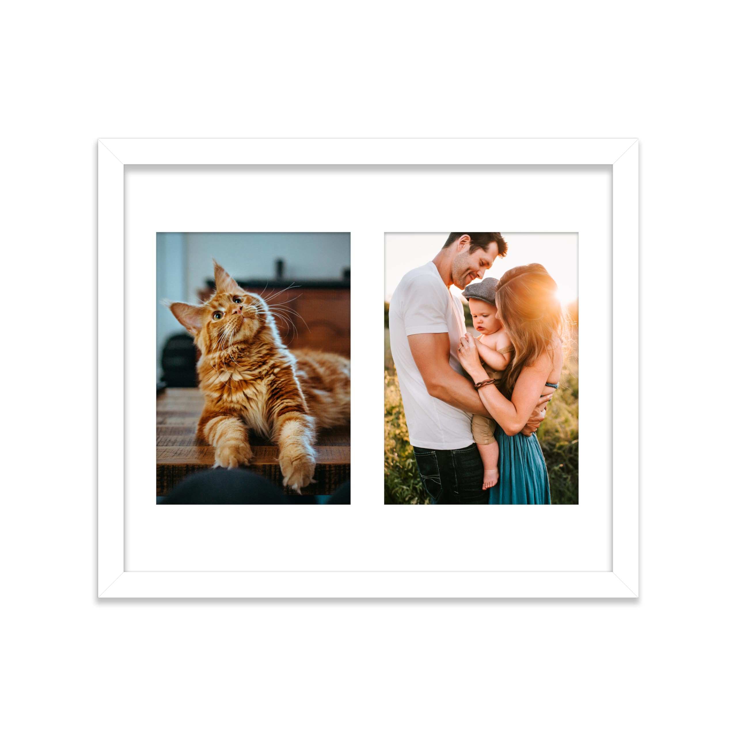 12x10 Inch 2 Opening Photo Collage Frame, Display Two 7x5 Inch Photos, Multi Aperture Family Picture Frame, Thin 22mm Edge, White