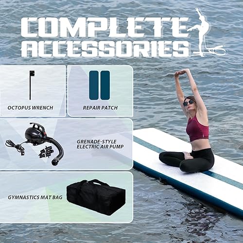 Miniatura 26 de Tuxedo Sailor Inflatable Gymnastics Mat with Electric Pump, Storage Bag, Repair Kit–Air Mat for Home Training, Cheerleading, Yoga Amarillo