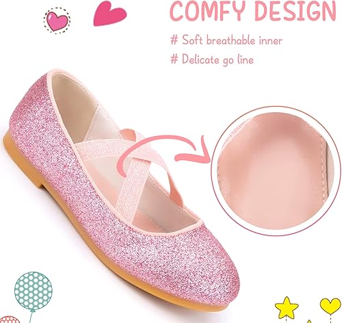 Miniatura 4 de Zapatos planos de ballet de princesa con purpurina para niñas, zapatos de vestir para niña, zapatos de vestir para niña, zapatos de princesa de boda