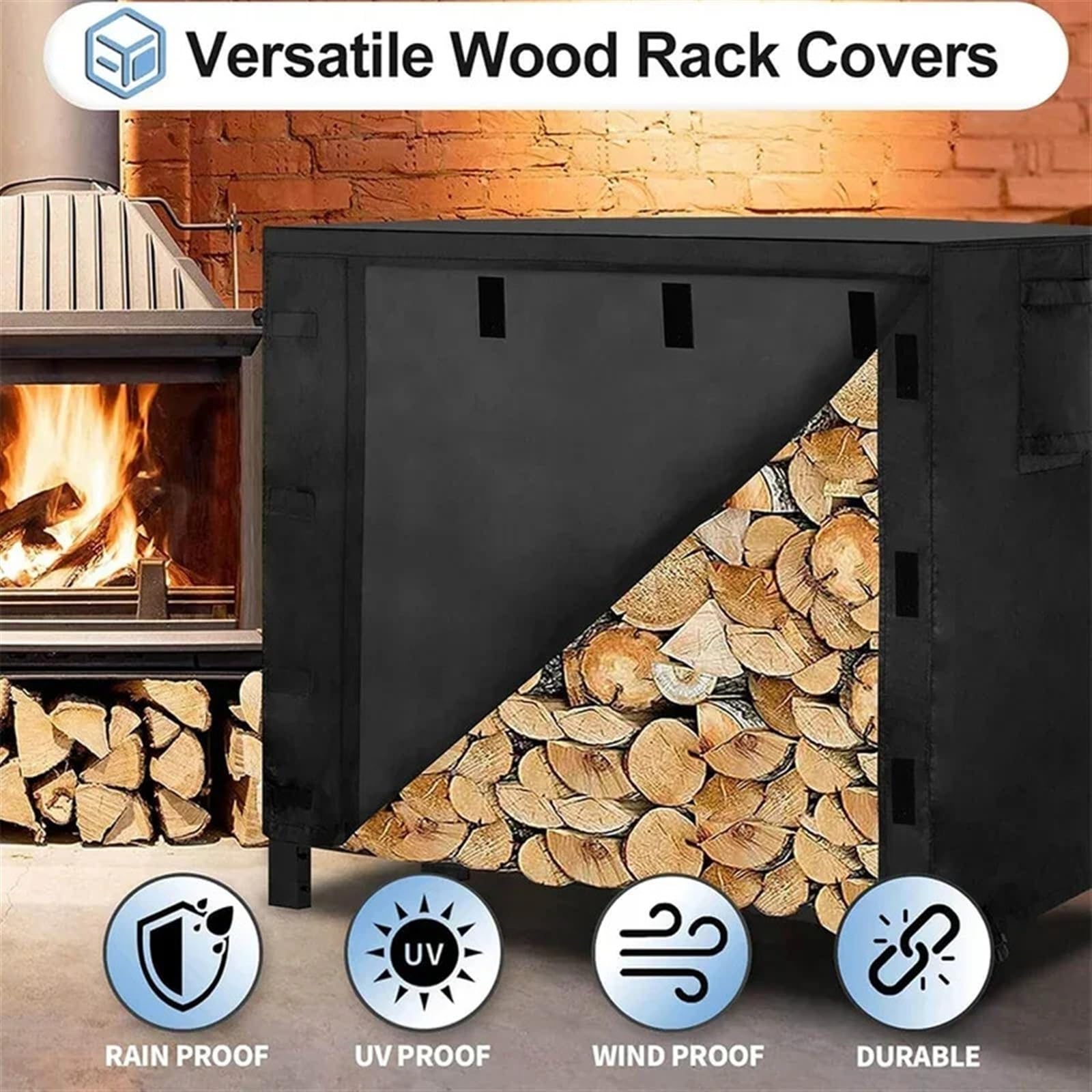 Funda para Estantería De Leña Funda for leña, Tela Oxford, Funda for leña Gruesa, Chimenea for Exterior, Rejilla for leña, Funda Impermeable Cubierta para Estante De Leña(244X61X104cm)