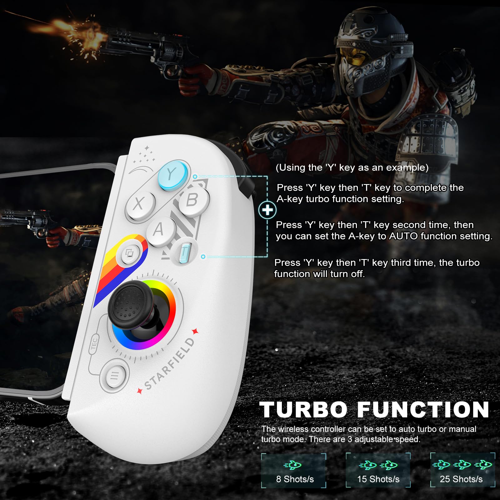 arVin Wireless Gamepad Controller for iPad/Tablet/iPhone/Android/Switch [Within 5-10"]with RGB Hall Effect Joystick/Hall Trigger/Turbo/Support Streaming on Xbox/PS4/PC Console/Cloud Gaming/CODM Mobile