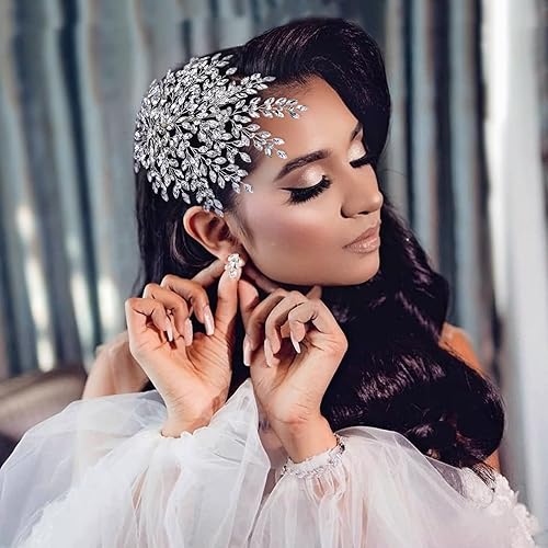 Miniatura 5 de TRiXY Diadema de boda para el pelo de novia, accesorios para el cabello con diamantes de imitación para novias y damas de honor, tocados de fiesta
