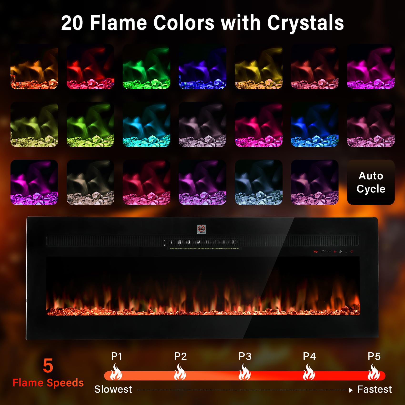 TCFUNDY 50 inch Electric Fireplace in-Wall Recessed and Wall Mounted, 1400W Fireplace Heater with 20 Adjustable Flame Color, 5 Flame Speeds and Brightness, with Timer, Touch Screen, Remote Control