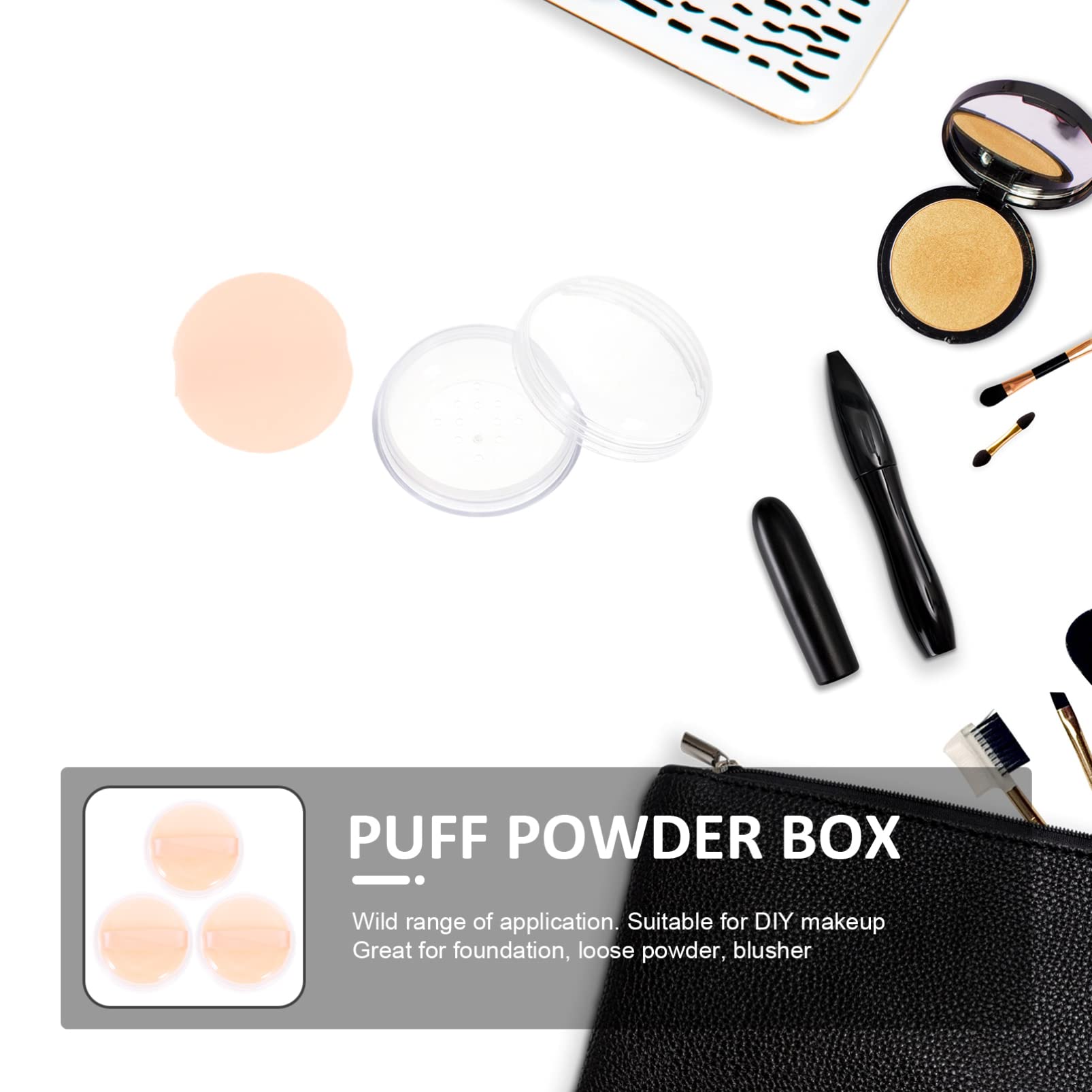 Beavorty Kawaii Makeup Korean Makeup Korean Makeup Loose Compact Box: 3 Sets of Empty Loose Container Refillable Make-up Holder Case with Puff for Diy Makeup Setting Powder Setting Powder