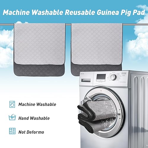 Miniatura 6 de Paquete de 2 forros para jaula de cobayas LWYMX, 24'' X 48'', almohadillas lavables para orina de cobayas, alfombrilla antideslizante reutilizable
