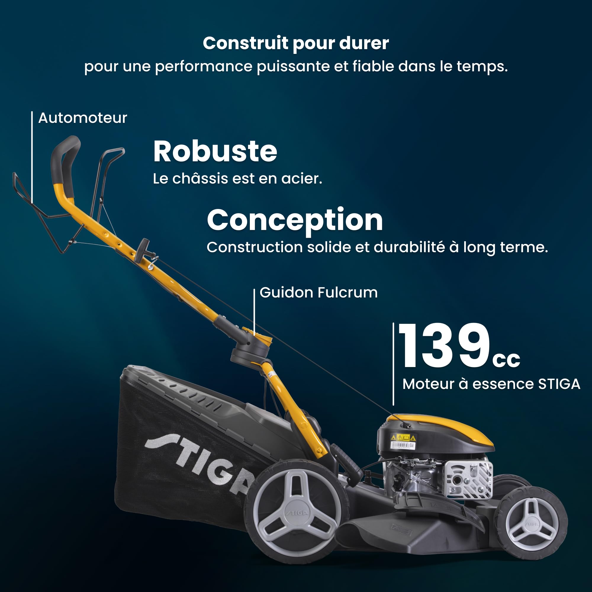 STIGA Combi 748 S Tondeuse à Gazon tractée - Moteur Essence 139cc, bac de ramassage 60L, système de Coupe 4 en 1, Gris