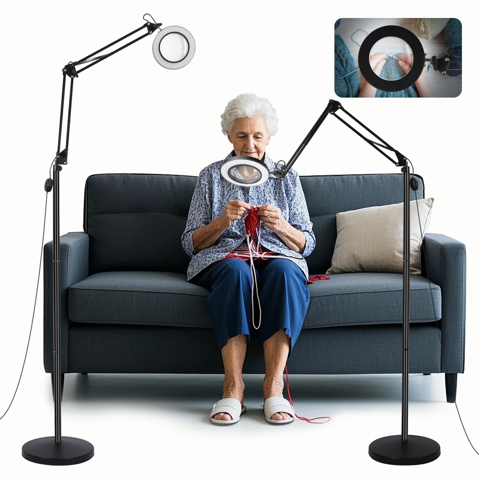 ZABOUL 10X Magnifying Floor Lamp, 3-in-1 Hands Free Magnifying Glass with Light and Stand, 2 Color Modes with Clamp for Esthetician Facials Close Work