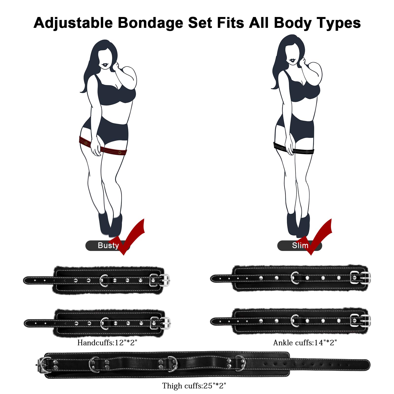 Sex Toys BDSM Bondage Restraints - 4 Pcs Restraints BDSM Kit with Handcuffs Ankle Cuffs Thigh Cuffs Cross Strap,Sex Things for Couples Kinky Adult Toys for Couples Sex Games