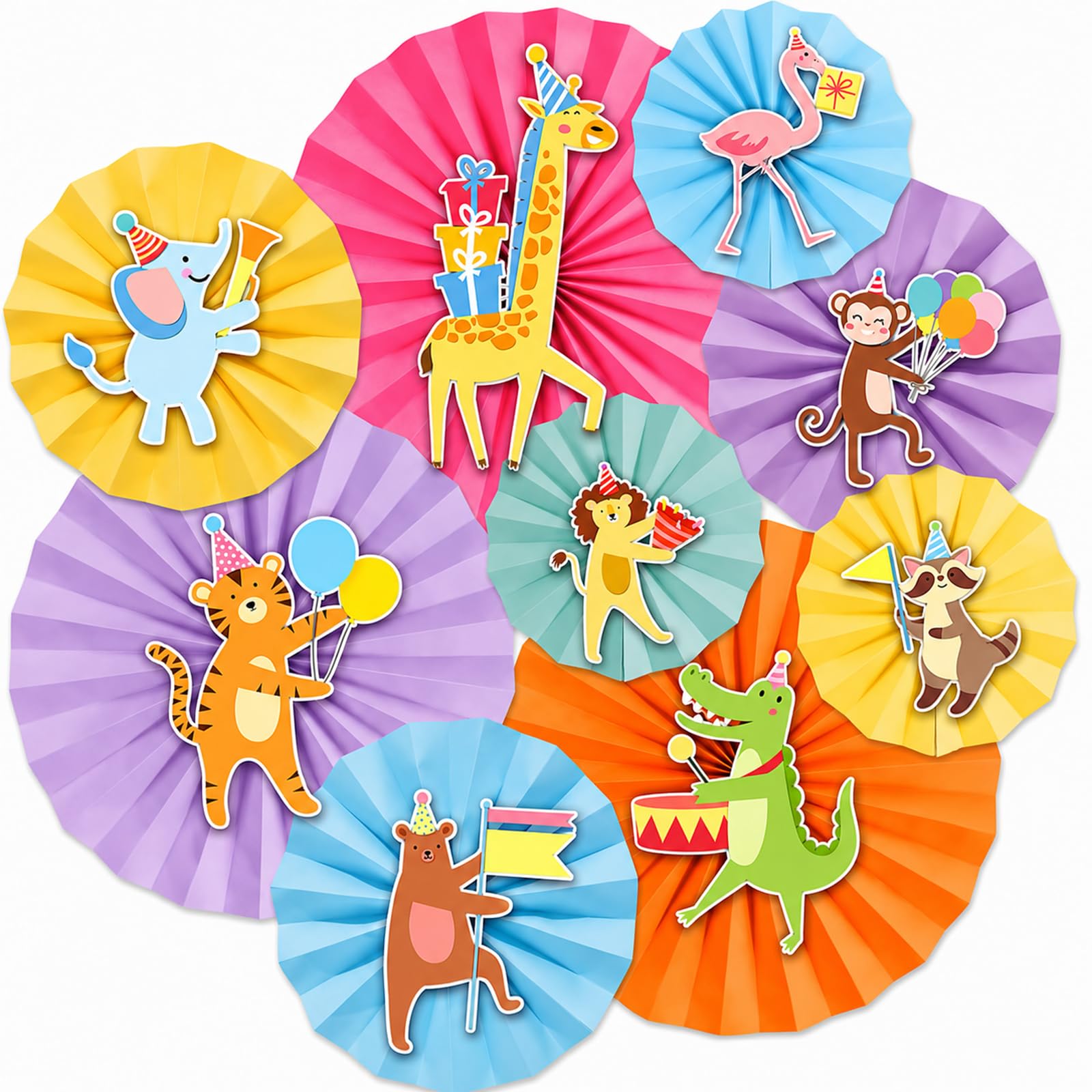 Photo 1 of Oitnlaughter Animal Parade Birthday Party Paper Fans (9 Pcs, 6-12 Inch)