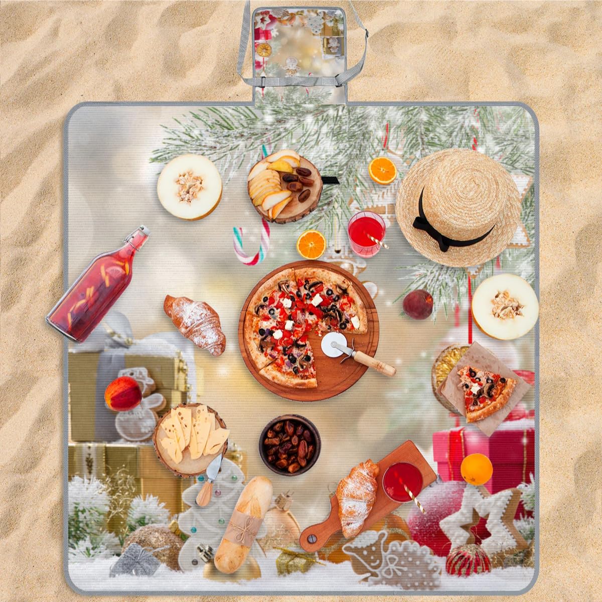 Manta de picnic de 150 x 145 cm, bonita manta de playa plegable para exteriores, impermeable, para playa, camping, senderismo, picnic