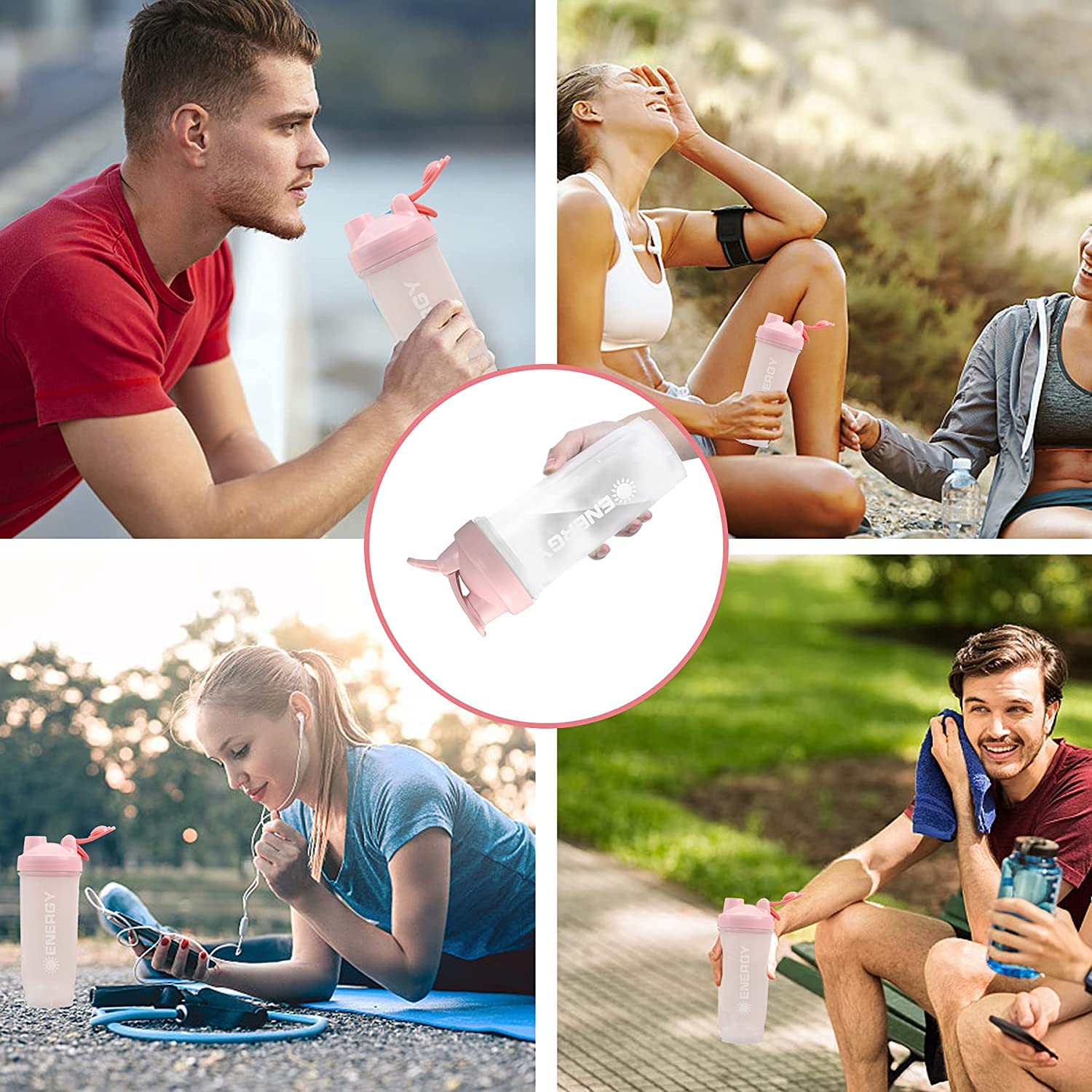 Pubiao Shaker per Proteine, Integratori Sportivi con Miscelatore per Fitness Frappè Portatile per Allenamento, 500 ml, Viola
