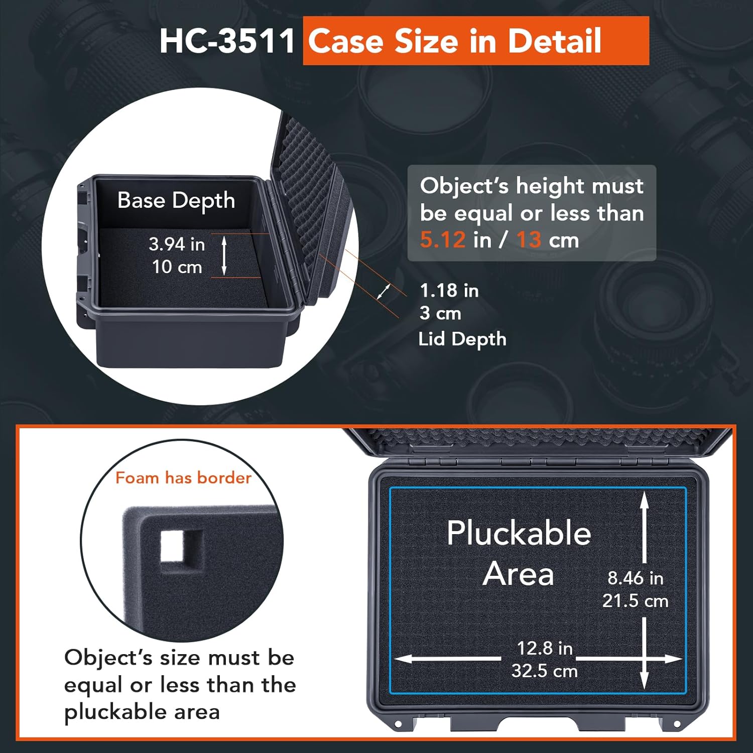 Lykus HC-3511 Waterproof Hard Case with Customizable Foam Insert, Interior Size 13.74x9.72x5.31 in, Suitable for camera,lens,drone,mic,flashlight,telescope,action cam,electronics,tools,and more - Image 3