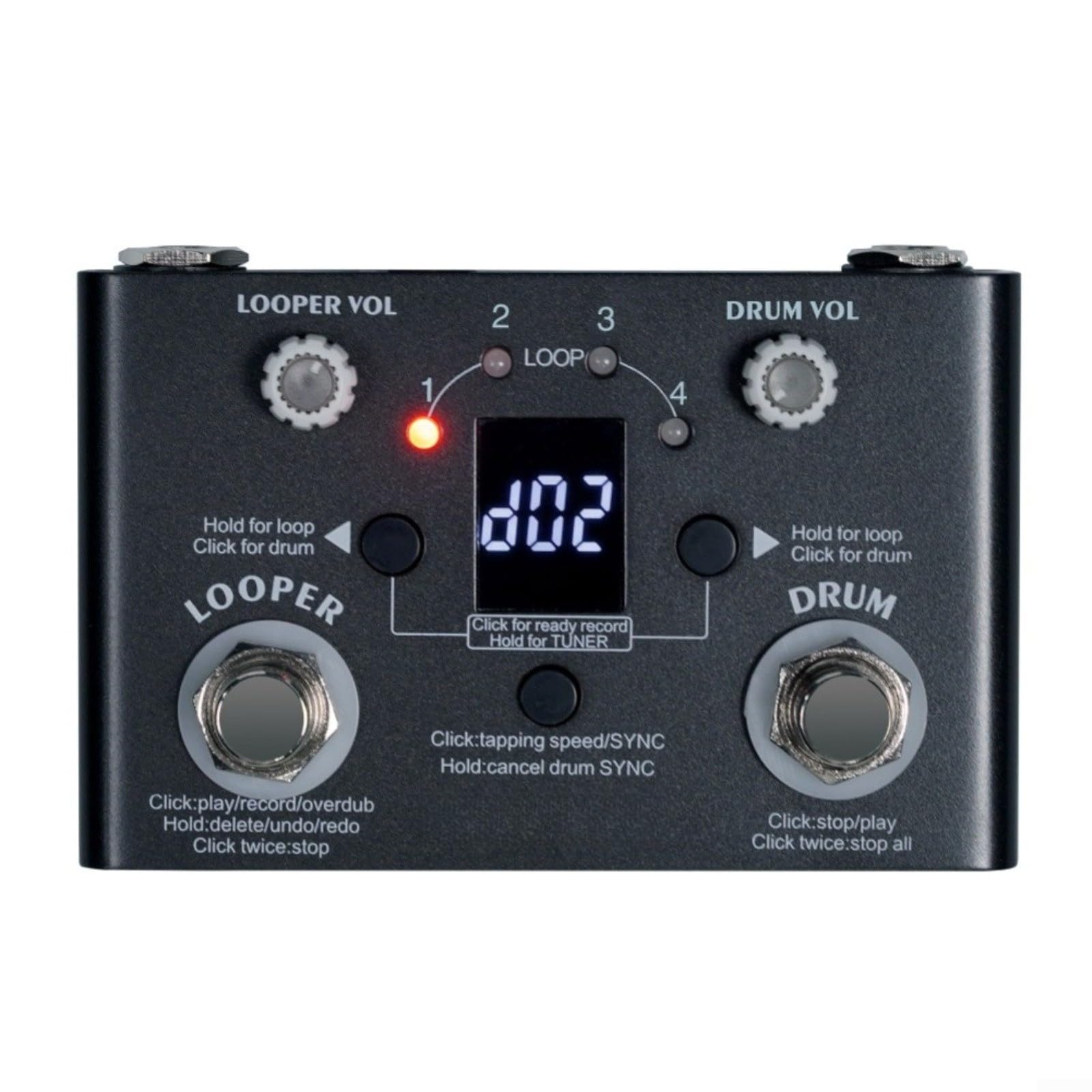 Pedal de efectos de guitarra m-vave V2 con 30 ritmos, grabación en bucle de 5 minutos, tempo de toque 40-240 BPM, alimentación USB-C para práctica de actuación en vivo, negro (negro)