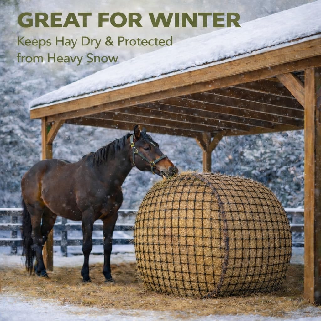5x5 ft Round Bale Hay Net – Slow Feeder for Horses & Livestock, Extra Dense 2" Knotless Holes, Durable & Healthy Feeding Solution