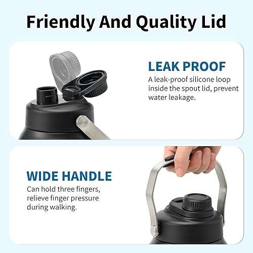 Miniatura 5 de Boulder Bee Botella de agua aislada  Jarra de agua de medio galón con asa, termo de acero inoxidable de 64 onzas con bolsa de transporte, doble