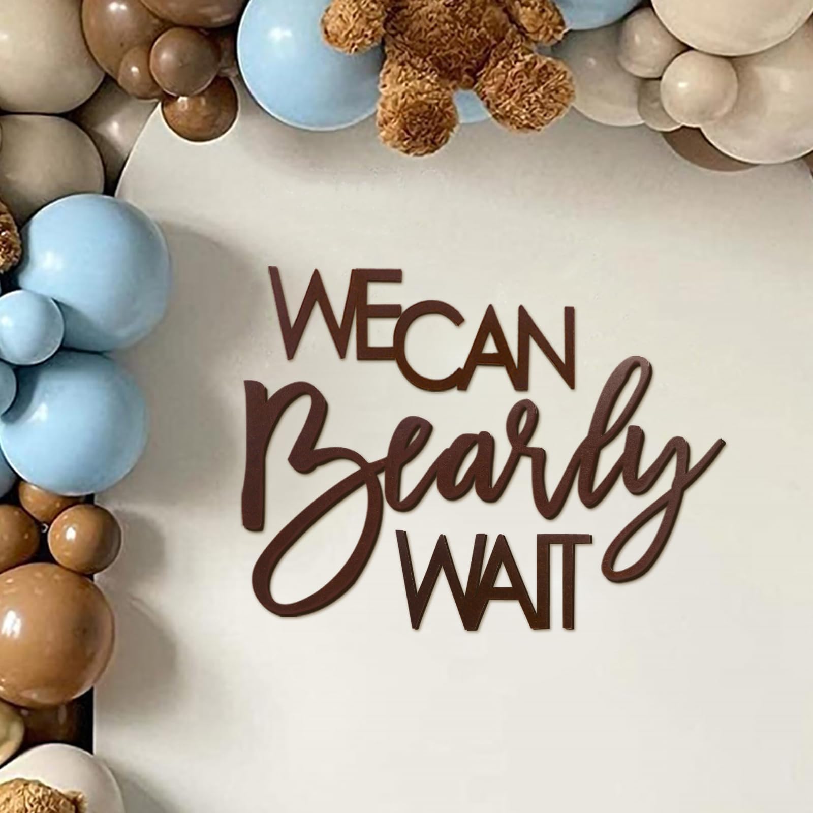 We Can Bearly Wait Sign for Baby Shower Backdrop - Teddy Bear Themed Baby Party Banner Boy Girl Baby Shower Gender Reveal 1st Birthday Felt Wall Decor Photography Background - Brown