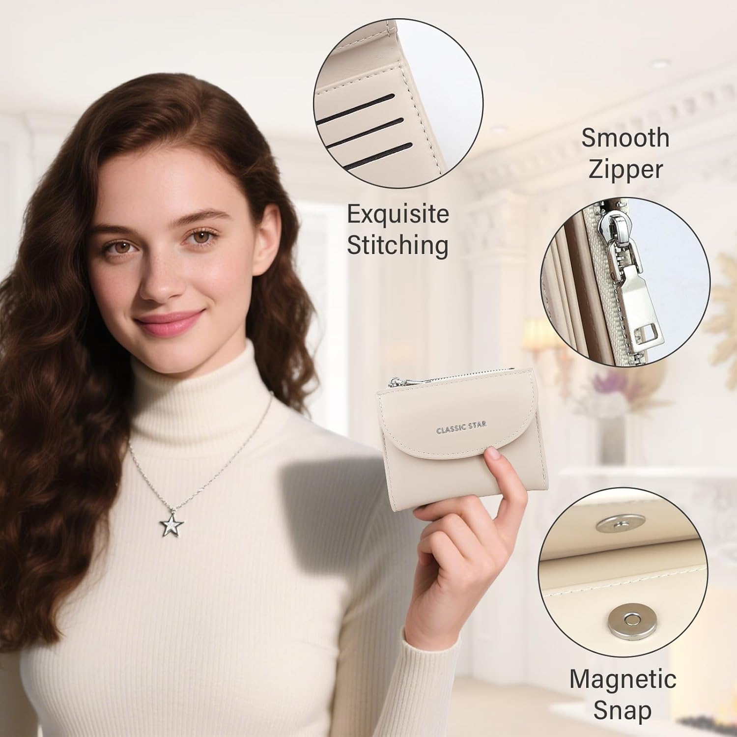 Small Wallet for Women, PU Leather BiFold Wallet with Zipper Snap Card Holder Wallet for Daily Traveling Shopping (Brown) - Image 4