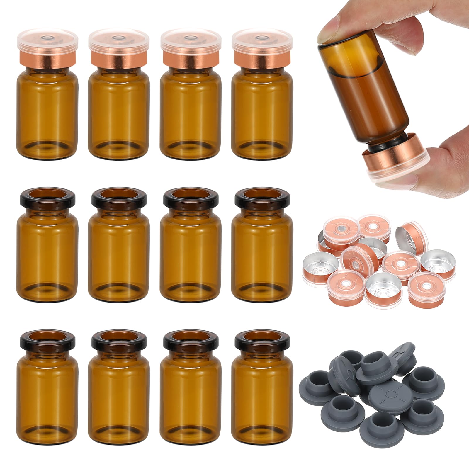 PATIKIL 12pz 7ml Fiale Esemplare in Vetro Borosilicato Ambra con Tappo Plastica Alluminio e Tappo in Gomma per Conservazione Solidi Liquidi Polveri Laboratorio, Tono Oro