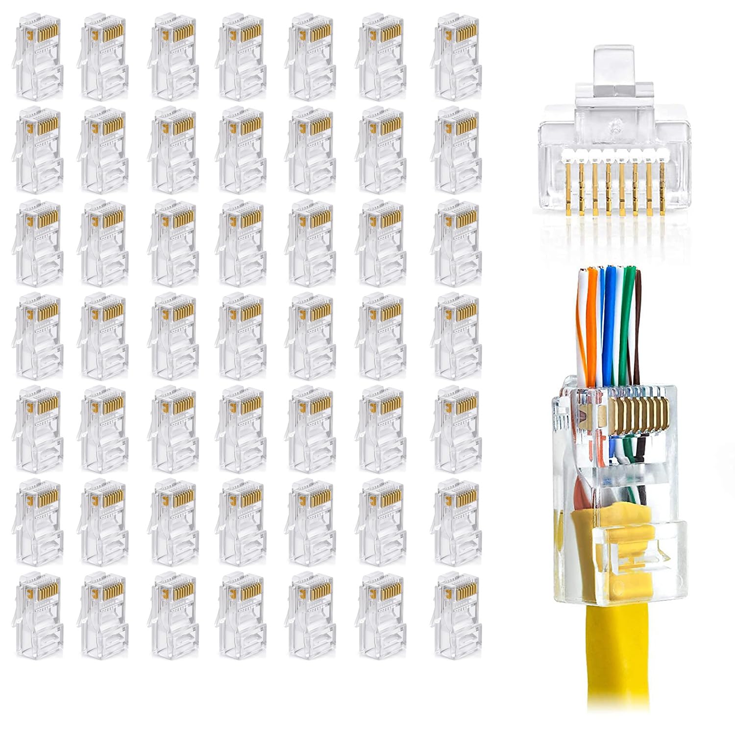 Inditrust RJ45 Cat6 Pass-Through Connector RJ45 Ends, Cat5, Cat5e, Cat6 8P8C, Ethernet Cable Crimp Connectors UTP Network Plug Solid Wire and Standard Cable, LAN Crimp (Pack of 50pcs)-image-48