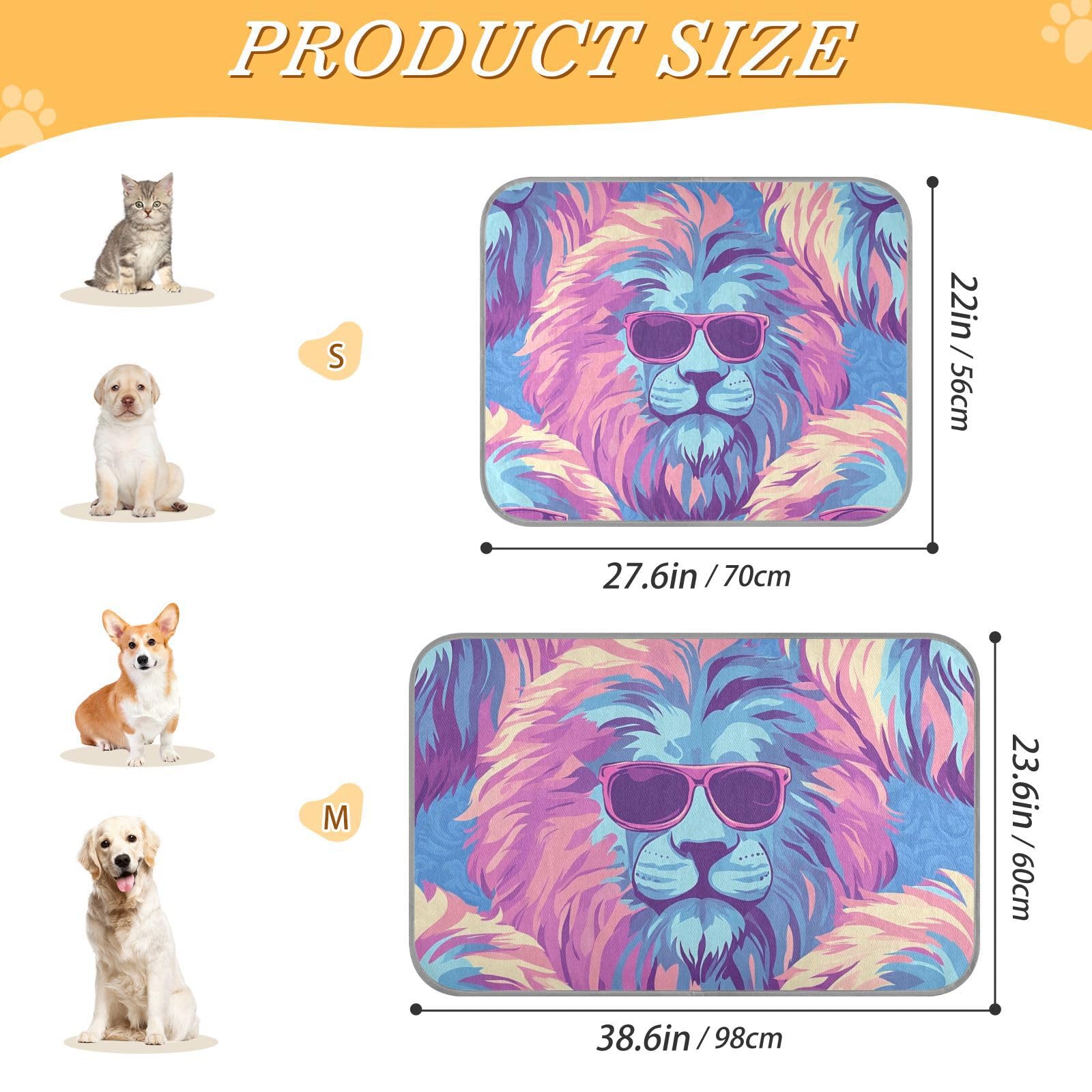 EtherSpher Cool Blue Purple Lion Summer Outdoor Cooling mat Self Cooling cat beds for Indoor for Dogs Outside cat Mantas frías para Perros M