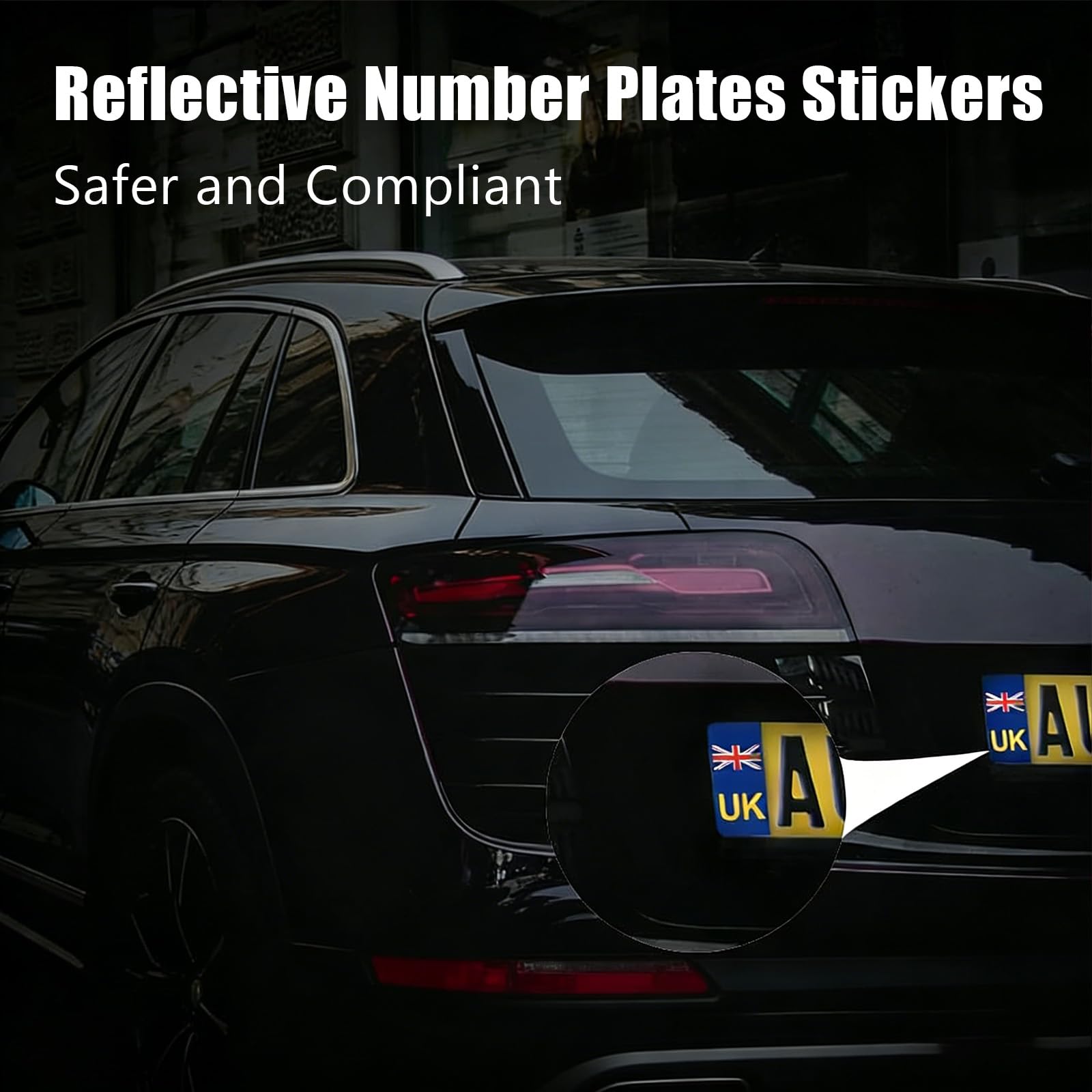 UK Stickers for Car Europe - 4 Pcs Hybrid Set with 1x Magnetic & 1x Self-Adhesive UK Oval Identifier (180x133mm), 2x Reflective Number Plate Stickers (White & Yellow) for Post-Brexit EU Travel — view 5
