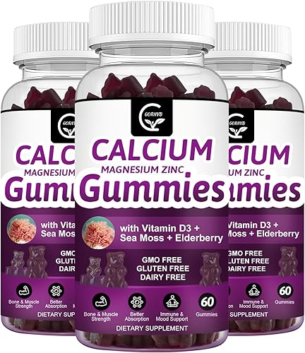 Miniatura 9 de Gomitas de calcio y magnesio y zinc con alta absorción, glicinato de magnesio y potasio, complejo vegetal, proporción de calcio y magnesio 21, con