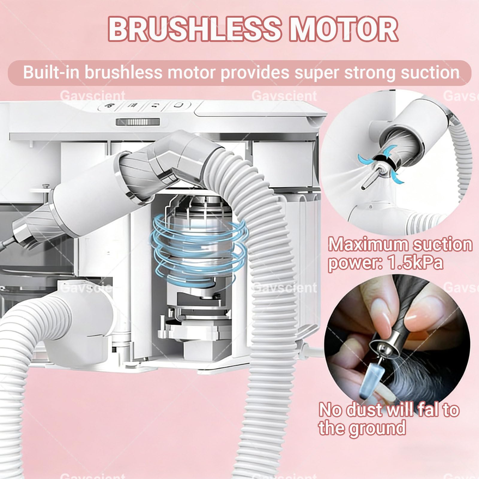 Kit de colector de polvo y taladro de uñas con bajo ruido y succión ajustable para manicura en salón y hogar