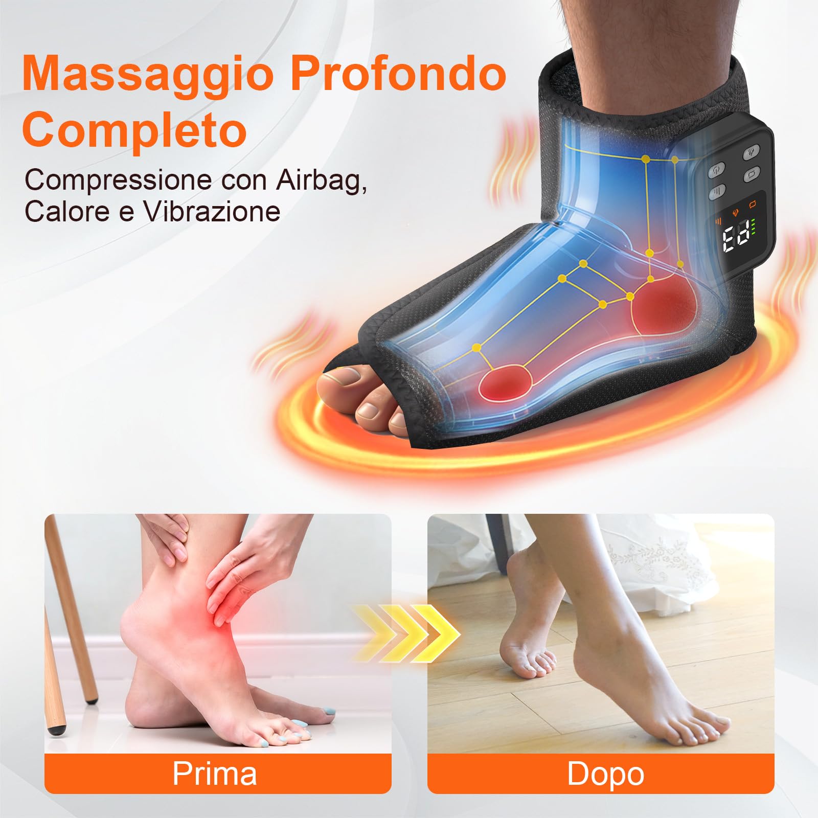 Massaggiatore Piedi 3-in-1,Compressione,Calore,Vibrazione, 40-60°C | 3-in-1 con compressione, calore & vibrazione, 40-60°C, per piante, collo del piede & caviglie – rilassante e rigenerante.