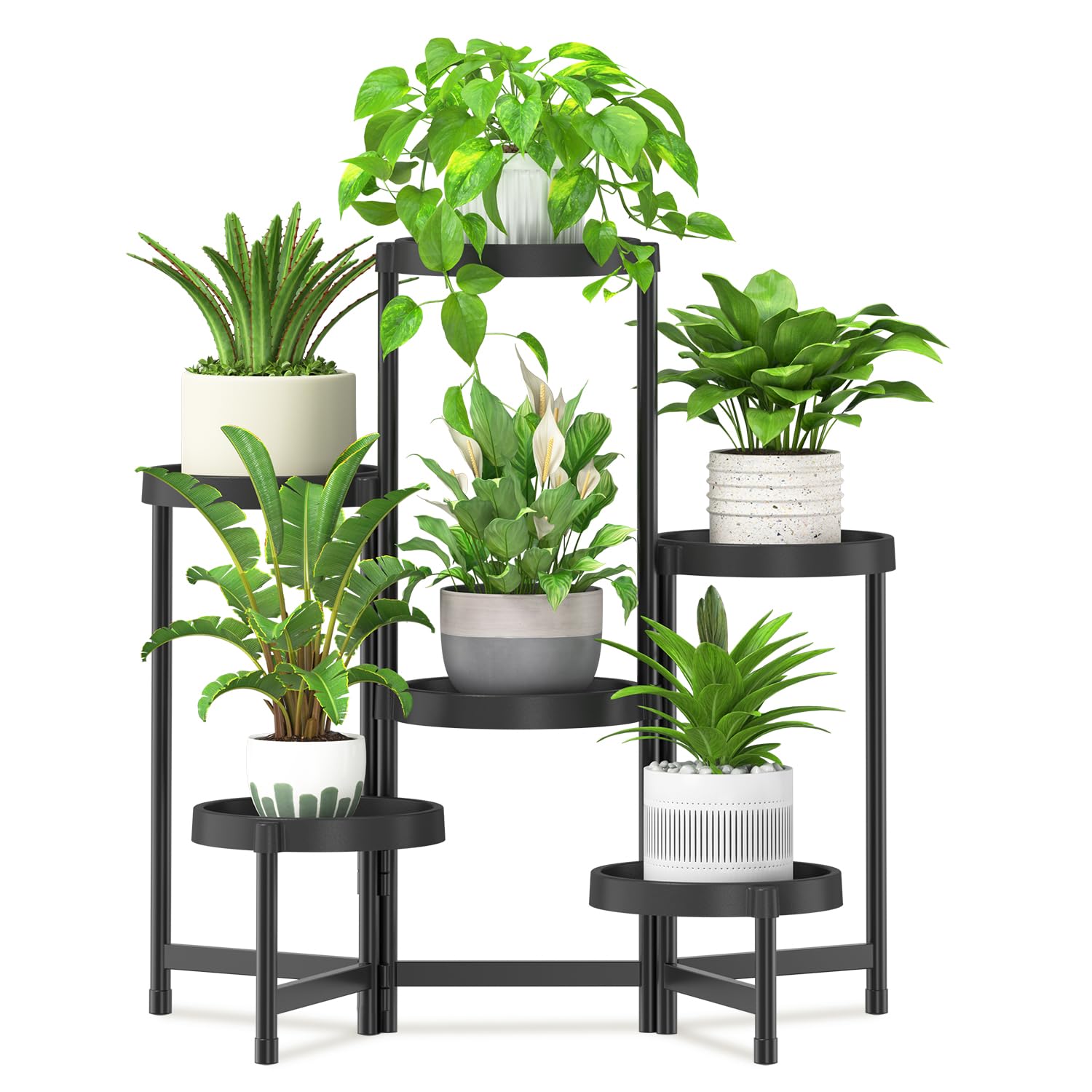 iDavosic.ly Pflanzenständer Plant Stand Metall/Kunststoff, 6 Ebenen Schwarz | Mehrstöckiges Pflanzenregal Blumenständer Blumenregal für Indoor Outdoor Wohnzimmer Balkon Terrasse Garten Hof