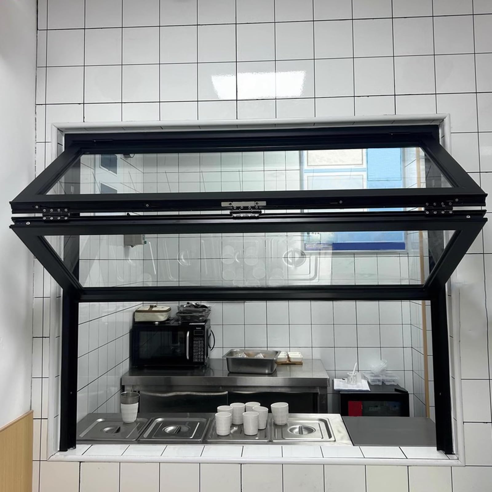 Okna Przesuwne Czarne Okienko Obsługi dla Lokali, Okno Rozkładane i Przesuwne Kawiarni/Kuchni/Baru/Budki Gastronomicznej, Szkło Hartowane 5mm(W20xH32in/50.8x81.2cm)