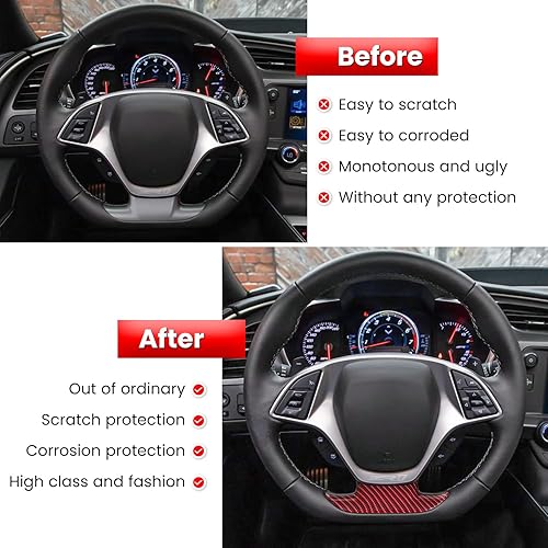 Miniatura 4 de Cubierta de volante con aspecto de fibra de carbono, cubierta de moldura para Chevrolet Corvette C7 Z06 Z51 ZR1 Stingray Grand Sport 2014 2015 2016