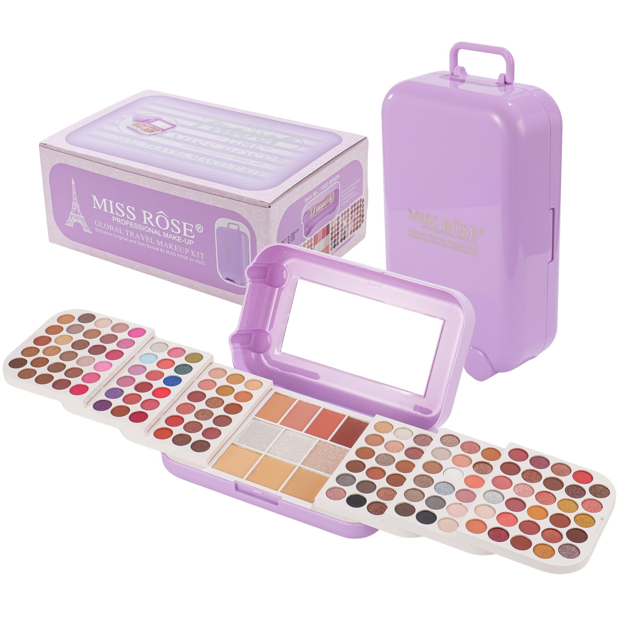 Valigetta per il trucco all-in-one con set professionale per adolescenti, kit completo di cosmetici con custodia treno, palette di ombretti, fard, cipria, evidenziatori, specchio