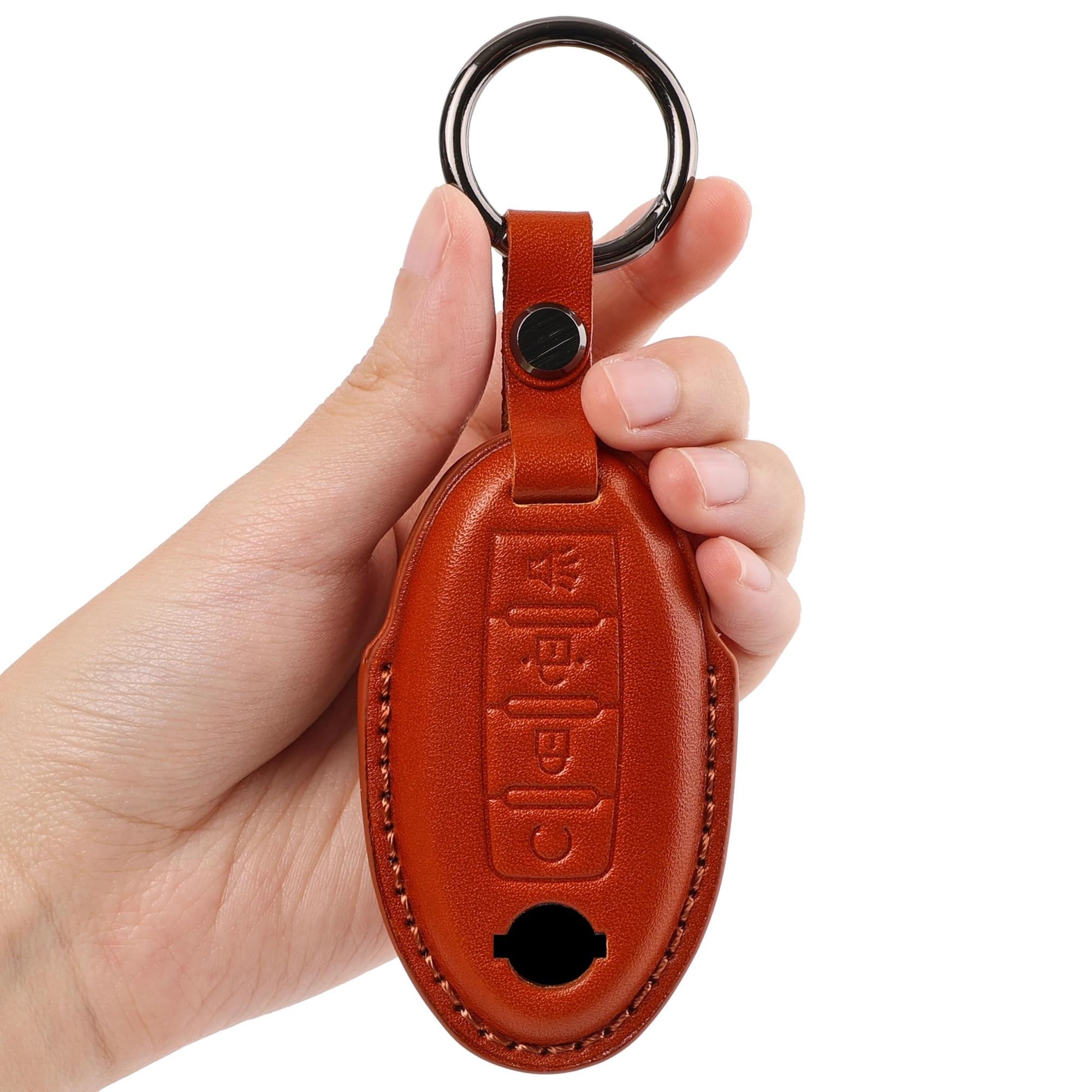 Llave Coche Fundas para Murano para Rogue para Sentra para Altima para Versa para Maxima para Titan Funda Cuero Genuino Llave Remota 4 Botones con Cadena Carcasa para Llave