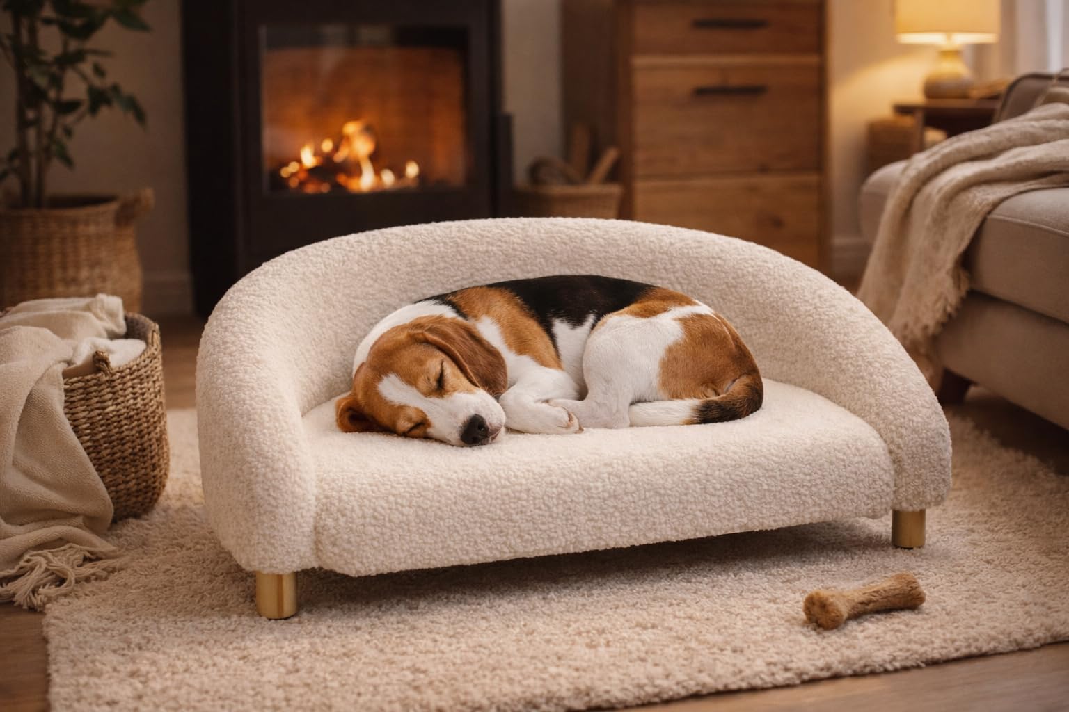 Panier Chien - Panier Chat - canape Chien - Dorado - Sofa - Demi-Ronde - Blanche - 77x50x27 cm - Textile et Bois - pour Petits Chiens et Chats - Pieds en Bois