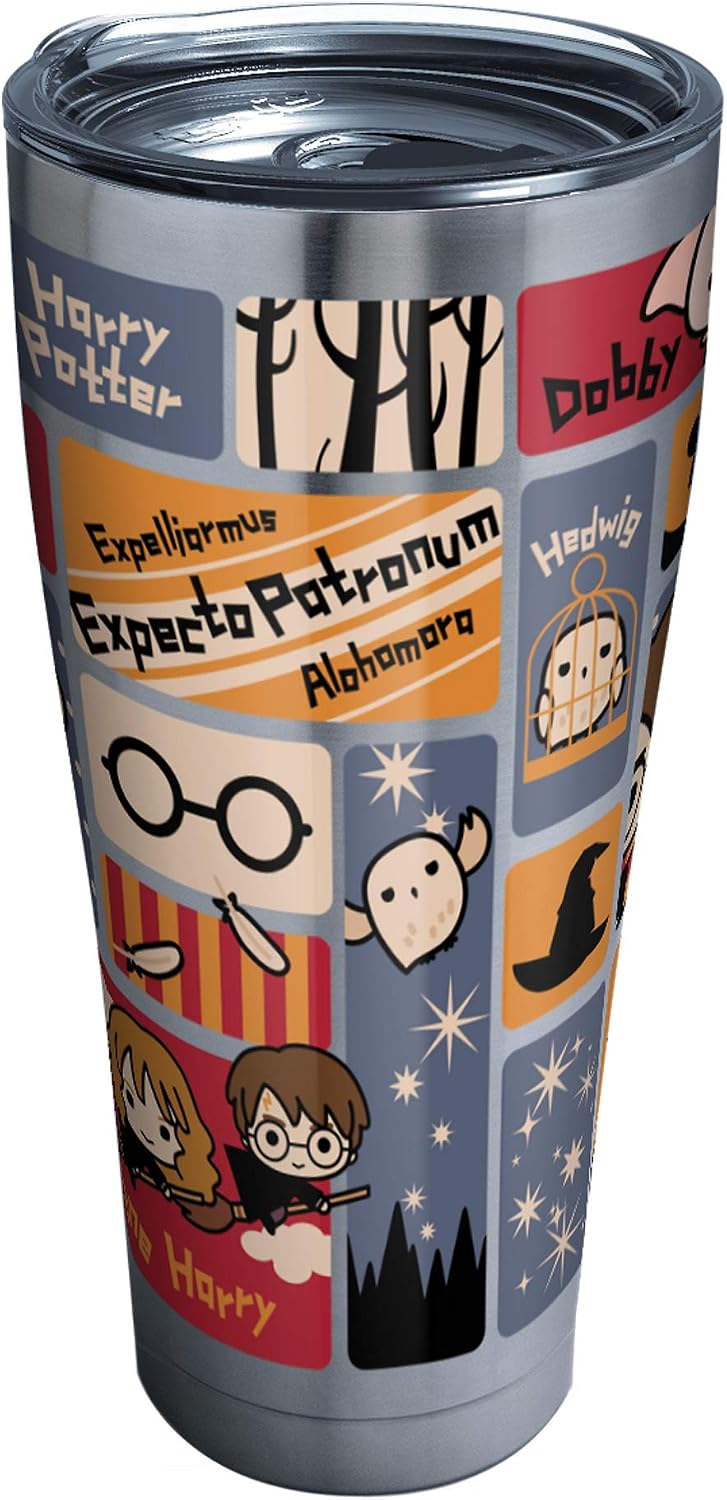 Tervis 1293208 Harry Potter-Charms Tiles Insulated Tumbler with Clear and Black Hammer Lid, 30 oz Stainless Steel, Silver
