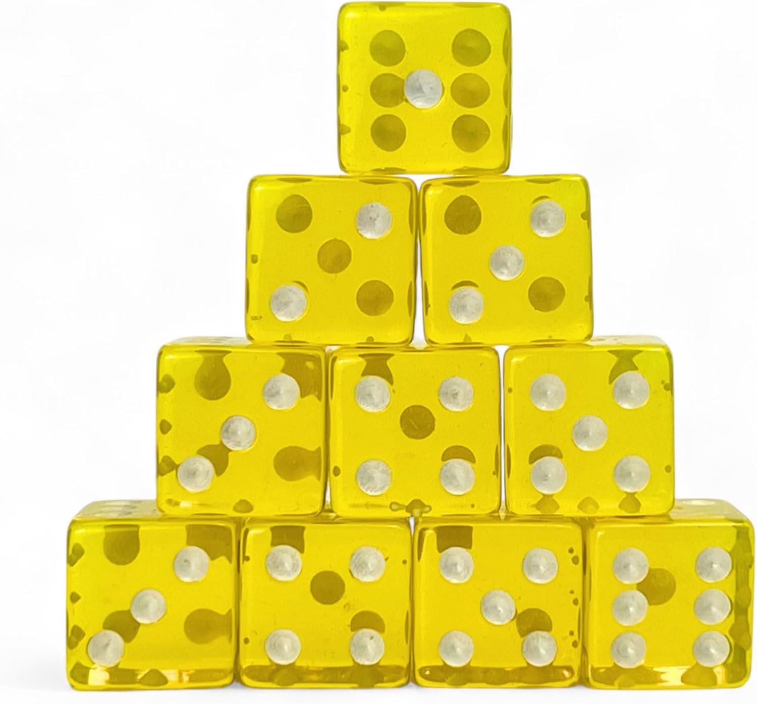 Luck Lab 10 Piece 19 mm Dice Pack - Acrylic and Translucent D6 Dice, Square w/Rounded Edge for Casino, Craps, RPG MTG DND Dice Table Games and Board Games (Yellow)