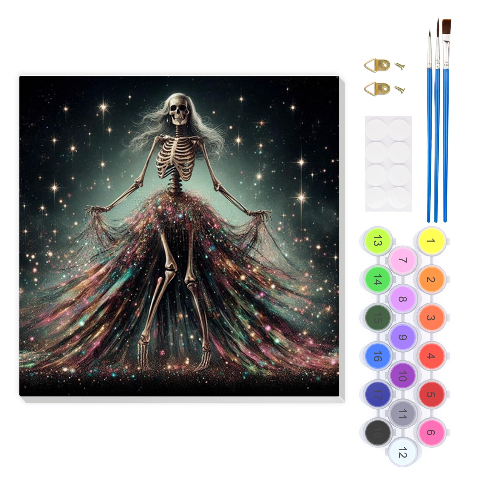 EOBROMD Female Skeleton Paint by Numbers for Adults with Frame, Gothic Paint by Numbers Kits, DIY Color Oil Painting Acrylic Easy Painting by Numbers for Gift Home Wall Decor (8x8inch)