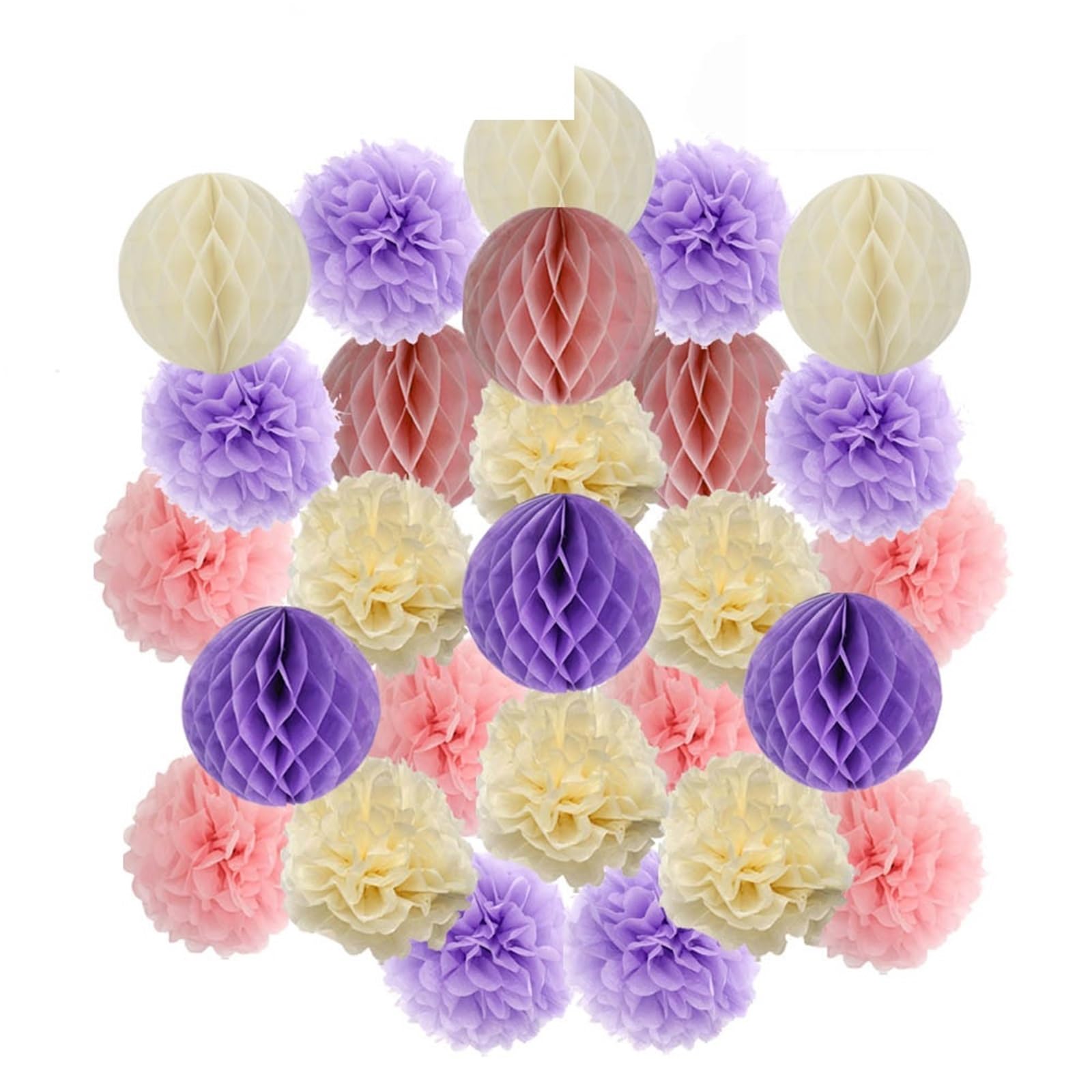 Decoración DIY for ceremonia de boda, bola redonda colgante de papel de panal, pompón for bautizo, fiesta de cumpleaños(Pink Purple Beige,12inch(30cm))