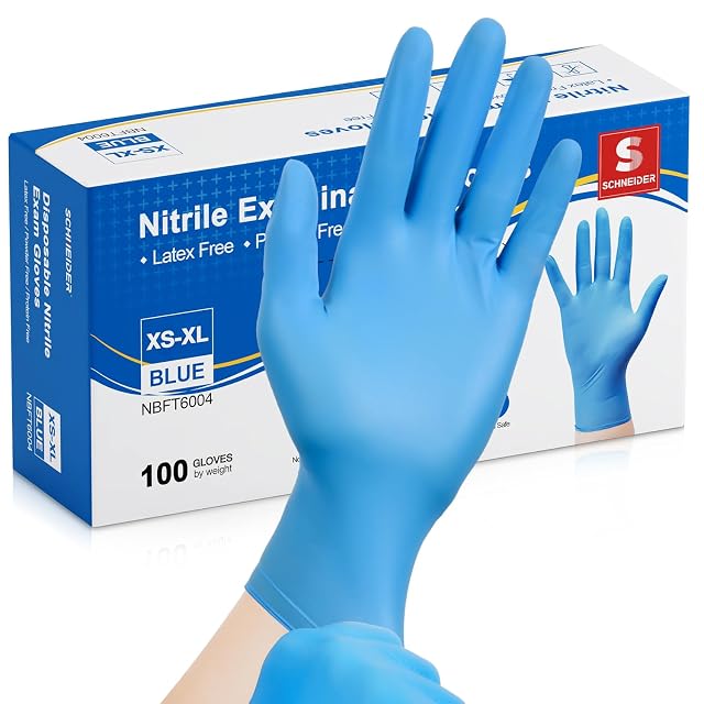 Schneider Nitrile Exam Gloves Medical Grade Blue Disposable Gloves Latex Free Rubber Glove for Cleaning Cooking Food Prep