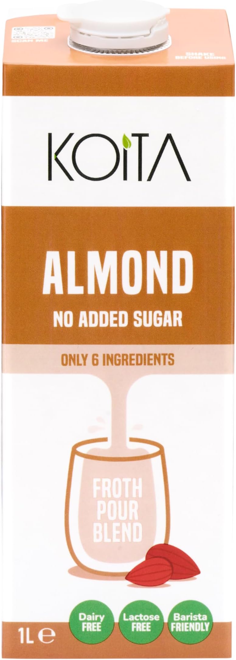 Almond Milk (1L) - No Added Sugar, Plant-Based, Vegan, Shelf Stable, Nut Milk, Made in Italy, Barista Friendly