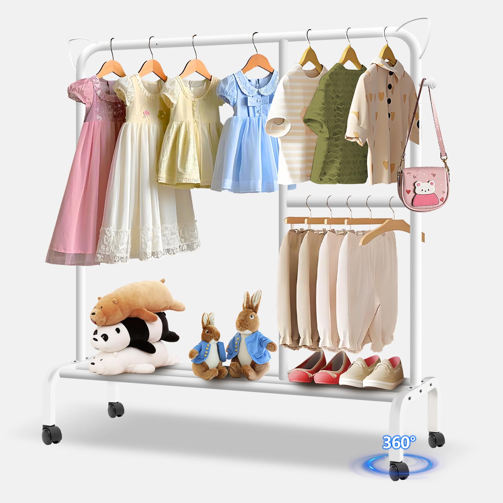 Lnoauys Kids Clothing bracket,Children's Dressing bracket With Bottom Storage Rack,Mini Freestanding Coat Racks?for Toddlers, Girls, Boys,Suitable for Small Rooms and Bedrooms. (White)