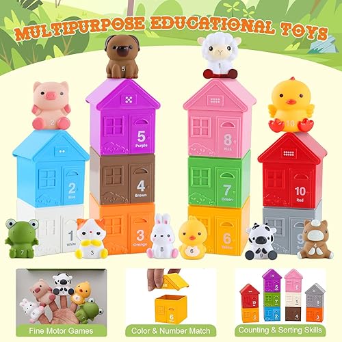 Miniatura 4 de Juguete de aprendizaje para niños pequeños de 1, 2, 3 años, 20 marionetas de dedos de animales de granja, conteo Montessori, juegos de motor fino