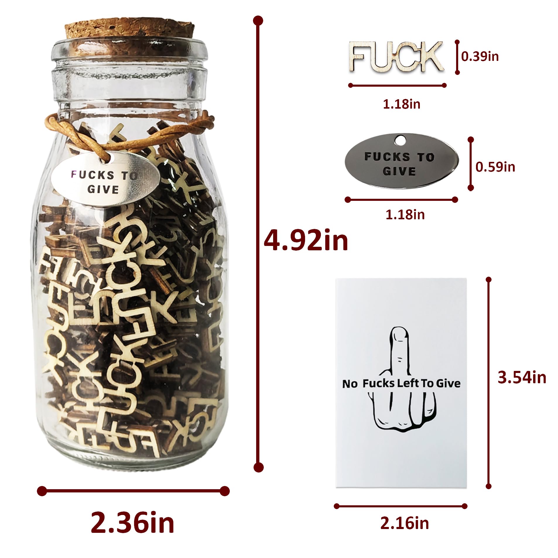 Fun-Plus Jar of Fucks to Give, Fuck Jar Gag Gifts, 100 Fu c k s Wooden Letters in A Jar with Metal Tag