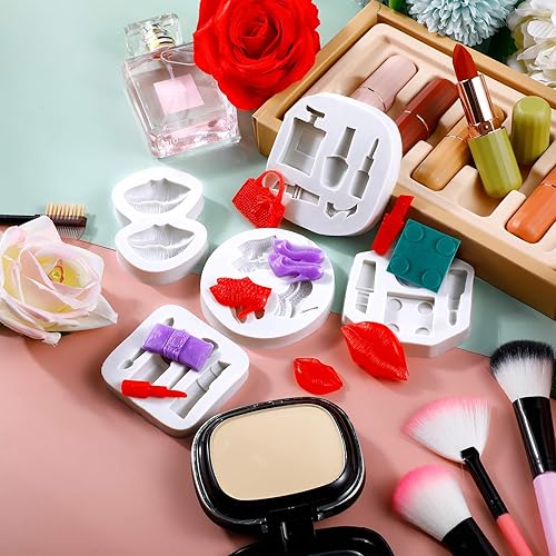 Miniatura 7 de 7 moldes de silicona con temática de maquillaje para pastel, chocolate, beso, lápiz labial, perfume, tacones altos, moldes de fondant 3D para