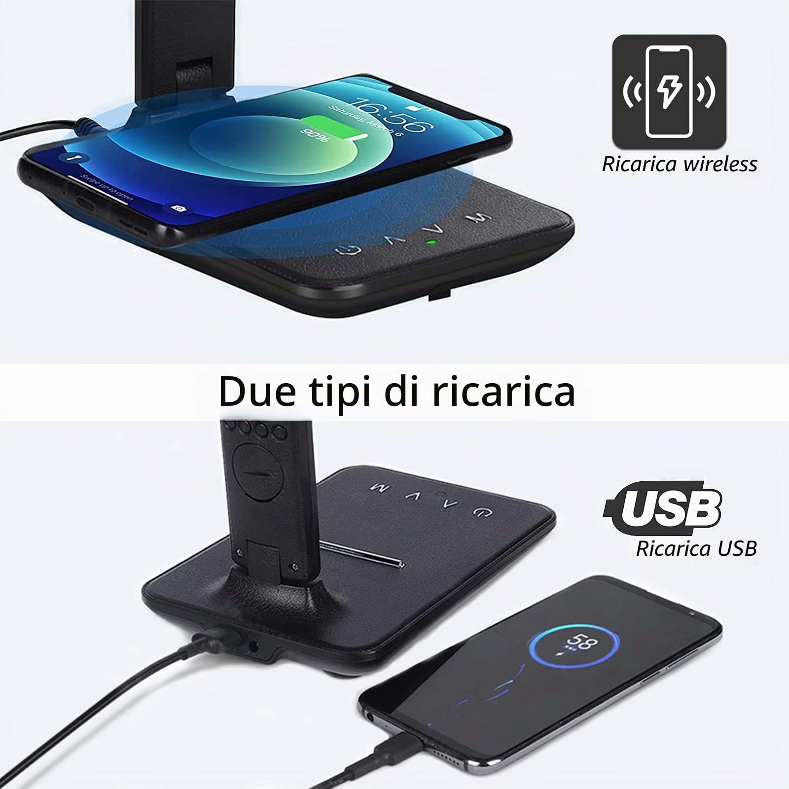 CSYY lampada led da tavolo con caricabatterie wireless da 10 W, ricarica USB, lampada da tavolo touch control con 3 modalità colore, 5 modalità di illuminazione per cameretta,ufficio (nero)