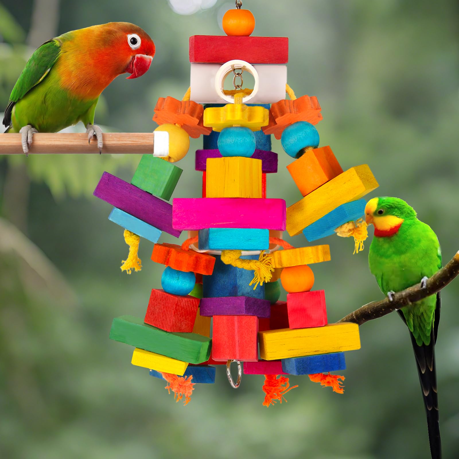 Kyouki Large Parrot Toy, Bird Toys for Cockatoos,Macaws, African Grey, Amazon Parrots,Conures, Lovebirds, Multicolored Natural Wooden Blocks Chewing Toys Bird Cage Accessories (Colorful) - image 6